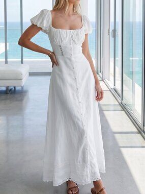 NWT REVOLVE Australia SHOWPO Pink Diamond white Giselle peasant midi dress US 8